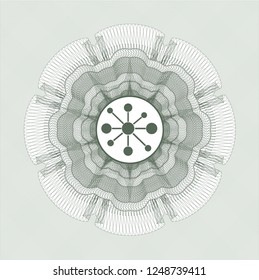 Green abstract rosette with business network icon inside