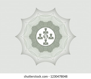 Green abstract rosette with business teamwork and money icon inside