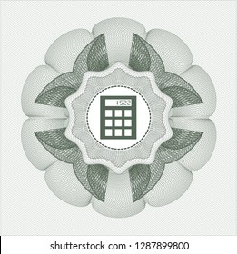 Green abstract rosette with calculator icon inside