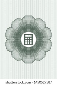 Green abstract rosette with calculator icon inside