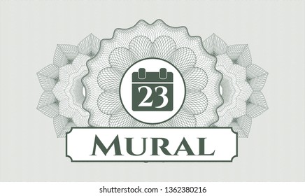 Green abstract rosette with calendar icon and Mural text inside