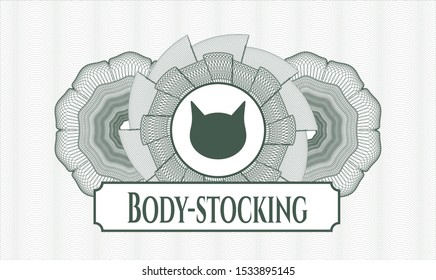 Green abstract rosette with cat face icon and Body-stocking text inside