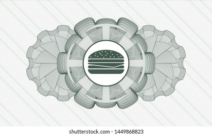 Green abstract rosette with cheeseburger icon inside