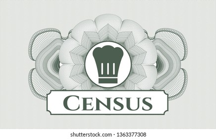Green abstract rosette with chef hat icon and Census text inside