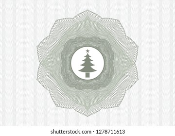 Green abstract rosette with christmas tree icon inside