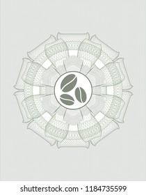 Green abstract rosette with coffee bean icon inside