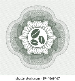 Rosette abstracto verde. con icono de judías de café dentro