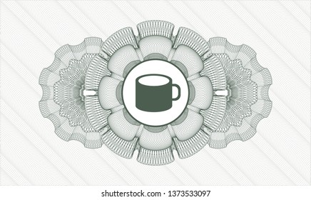 Green abstract rosette with coffee cup icon inside