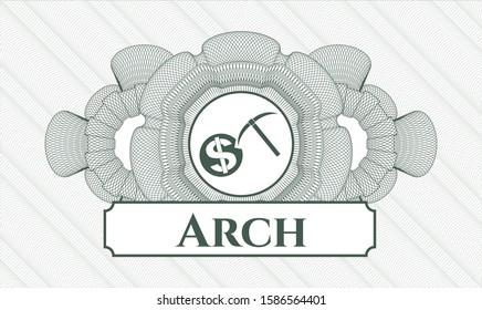 Green abstract rosette with cryptocurrency mining icon and Arch text inside
