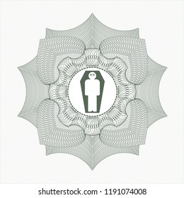 Green abstract rosette with dead man in his coffin icon inside