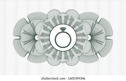 Green abstract rosette with diamond ring icon inside