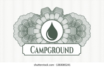 Green abstract rosette with drop icon and Campground text inside
