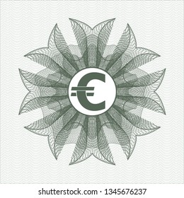 Green abstract rosette with euro icon inside