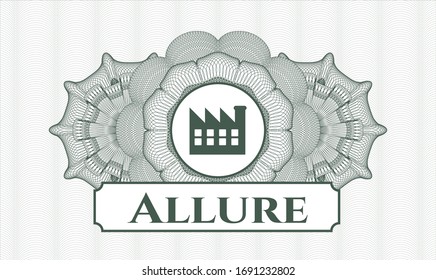 Green abstract rosette with factory icon and Allure text inside