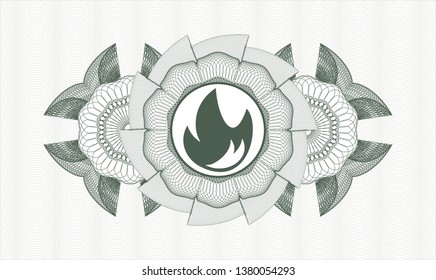 Green abstract rosette with fire icon inside