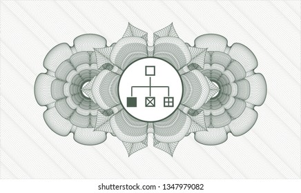 Green abstract rosette with flowchart icon inside