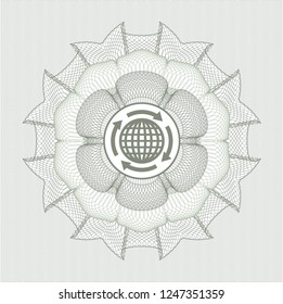 Green abstract rosette with globalization icon inside