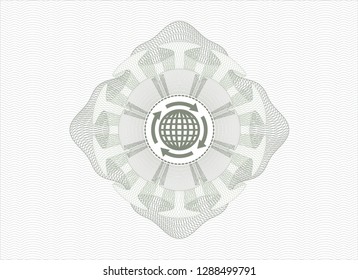 Green abstract rosette with globalization icon inside