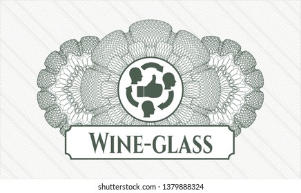 Green abstract rosette with good customer feedback icon and Wine-glass text inside
