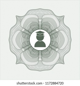 Green abstract rosette with graduation icon inside