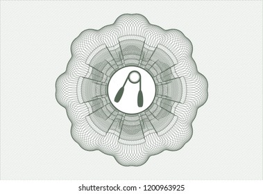 Green abstract rosette with hand gripper icon inside