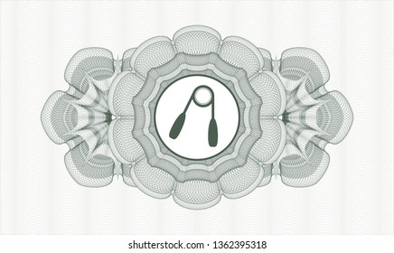 Green abstract rosette with hand gripper icon inside