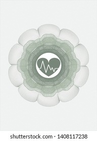 Green abstract rosette with heart with electrocardiogram icon inside