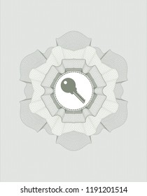 Green abstract rosette with key icon inside