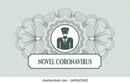 Rosette abstracto verde con un hombre con un icono de máscara facial y texto de Novel Coronavirus dentro