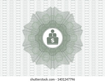 Green abstract rosette with man working on computer icon inside