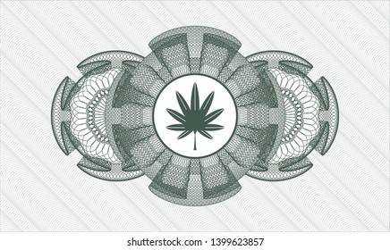 Green abstract rosette with marijuana leaf, weed icon inside