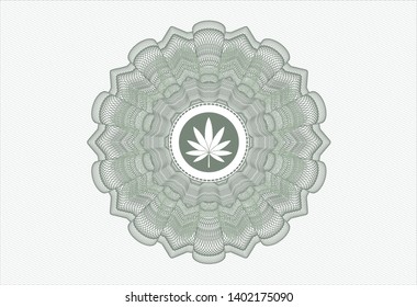 Green abstract rosette with marijuana leaf icon inside