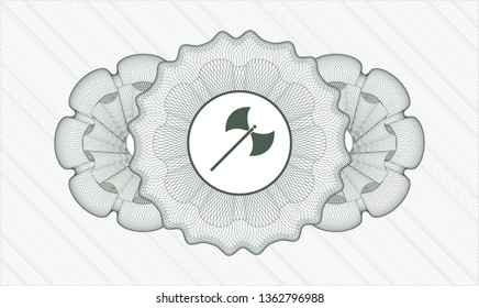 Green abstract rosette with medieval axe icon inside
