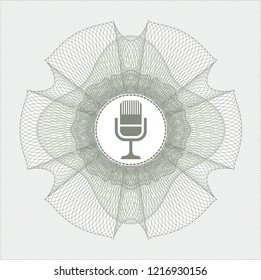 Green abstract rosette with microphone icon inside