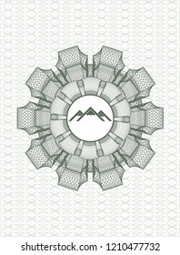 Green abstract rosette with mountain icon inside
