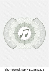 Green abstract rosette with musical note icon inside