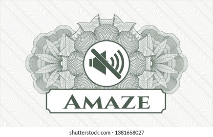 Green abstract rosette with mute icon and Amaze text inside