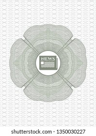 Green abstract rosette with newspaper icon inside