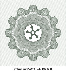 Green abstract rosette with ninja star icon inside