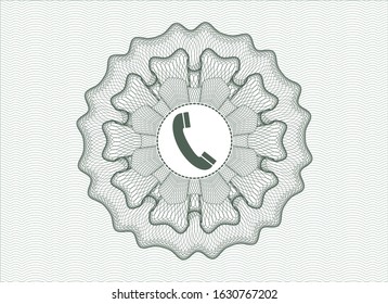 Green abstract rosette with old phone icon inside