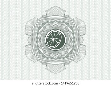 Green abstract rosette with orange icon inside