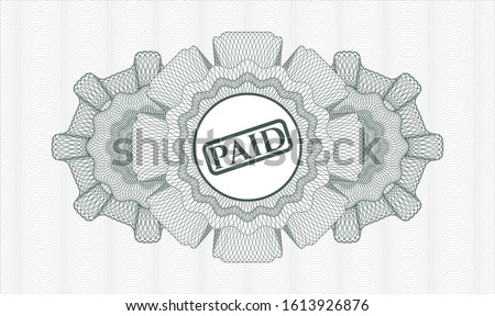 Green abstract rosette with paid icon inside