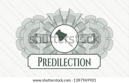 Green abstract rosette with paper pin icon and Predilection text inside