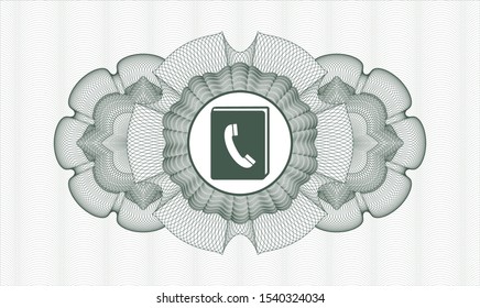 Green abstract rosette with phonebook icon inside