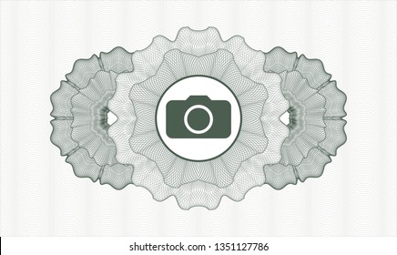 Green abstract rosette with photo camera icon inside