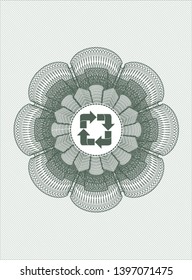 Green abstract rosette with recycle icon inside