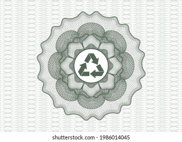 Green abstract rosette. with recycle icon inside