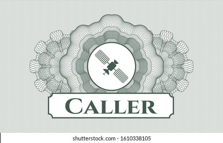 Green abstract rosette with satelite icon and Caller text inside
