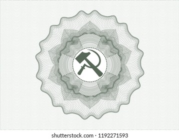 Green abstract rosette with sickle and hammer icon inside