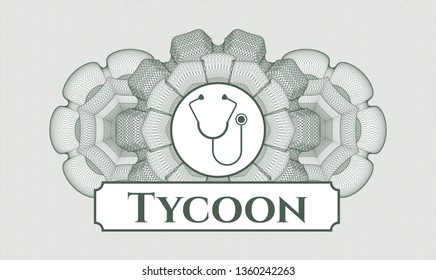 Green abstract rosette with stethoscope icon and Tycoon text inside